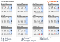 Kalender 2025 mit Ferien und Feiertagen Albanien