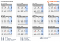 Kalender 2025 mit Ferien und Feiertagen Angola