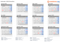 Kalender 2025 mit Ferien und Feiertagen Brasilien