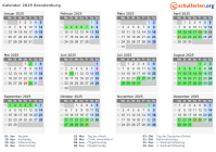 Kalender 2025 mit Ferien und Feiertagen Brandenburg
