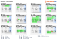 Kalender 2025 mit Ferien und Feiertagen Bremen