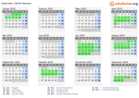 Kalender 2025 mit Ferien und Feiertagen Hessen