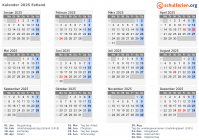 Kalender 2025 mit Ferien und Feiertagen Estland
