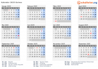 Kalender 2025 mit Ferien und Feiertagen Guinea
