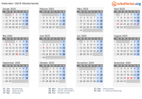 Kalender 2025 mit Ferien und Feiertagen Niederlande