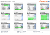 Kalender 2025 mit Ferien und Feiertagen Utrecht (mitte)