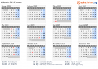 Kalender 2025 mit Ferien und Feiertagen Jemen