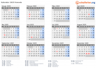 Kalender 2025 mit Ferien und Feiertagen Kanada