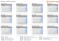 Kalender 2025 mit Ferien und Feiertagen Kasachstan