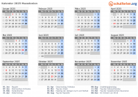 Kalender 2025 mit Ferien und Feiertagen Nordmazedonien
