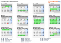 Kalender 2025 mit Ferien und Feiertagen Oberösterreich