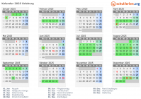 Kalender 2025 mit Ferien und Feiertagen Salzburg