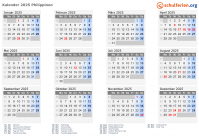Kalender 2025 mit Ferien und Feiertagen Philippinen