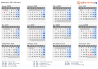 Kalender 2025 mit Ferien und Feiertagen Polen