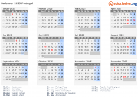Kalender 2025 mit Ferien und Feiertagen Portugal