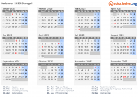 Kalender 2025 mit Ferien und Feiertagen Senegal