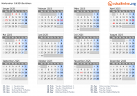 Kalender 2025 mit Ferien und Feiertagen Serbien