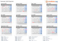 Kalender 2025 mit Ferien und Feiertagen Spanien