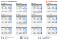 Kalender 2025 mit Ferien und Feiertagen Tadschikistan