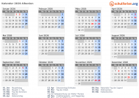 Kalender 2026 mit Ferien und Feiertagen Albanien