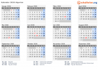 Kalender 2026 mit Ferien und Feiertagen Algerien