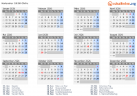Kalender 2026 mit Ferien und Feiertagen Chile