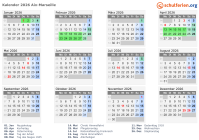 Kalender 2026 mit Ferien und Feiertagen Aix-Marseille