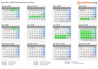 Kalender 2026 mit Ferien und Feiertagen Nordbrabant (mitte)