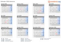 Kalender 2026 mit Ferien und Feiertagen Kamerun