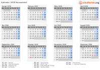 Kalender 2026 mit Ferien und Feiertagen Neuseeland