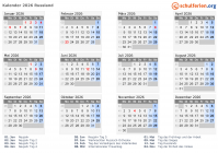 Kalender 2026 mit Ferien und Feiertagen Russland