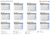 Kalender 2026 mit Ferien und Feiertagen San Marino