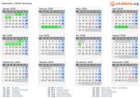 Kalender 2026 mit Ferien und Feiertagen Schwyz