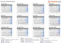 Kalender 2026 mit Ferien und Feiertagen Slowakei