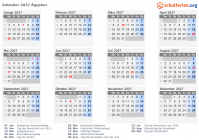 Kalender 2027 mit Ferien und Feiertagen Ägypten