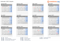 Kalender 2027 mit Ferien und Feiertagen Angola
