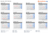 Kalender 2027 mit Ferien und Feiertagen Bolivien