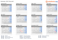 Kalender 2027 mit Ferien und Feiertagen Burundi