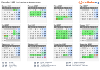 Kalender 2027 mit Ferien und Feiertagen Mecklenburg-Vorpommern