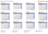 Kalender 2027 mit Ferien und Feiertagen Deutschland