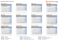 Kalender 2027 mit Ferien und Feiertagen Ecuador