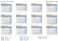 Kalender 2027 mit Ferien und Feiertagen Finnland