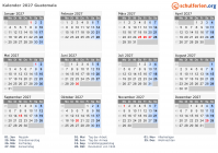 Kalender 2027 mit Ferien und Feiertagen Guatemala