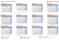 Kalender 2027 mit Ferien und Feiertagen Niederlande
