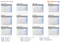 Kalender 2027 mit Ferien und Feiertagen Island
