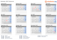 Kalender 2027 mit Ferien und Feiertagen Kamerun