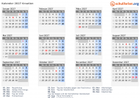 Kalender 2027 mit Ferien und Feiertagen Kroatien