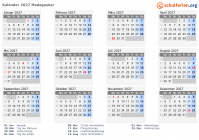 Kalender 2027 mit Ferien und Feiertagen Madagaskar