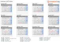 Kalender 2027 mit Ferien und Feiertagen Malta