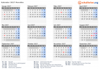 Kalender 2027 mit Ferien und Feiertagen Marokko